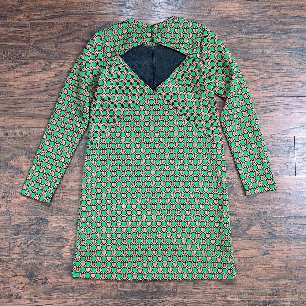 Maeve • Anthropologie Jacquard Shift Mini Dress green orange dots retro mod - Picture 11 of 14